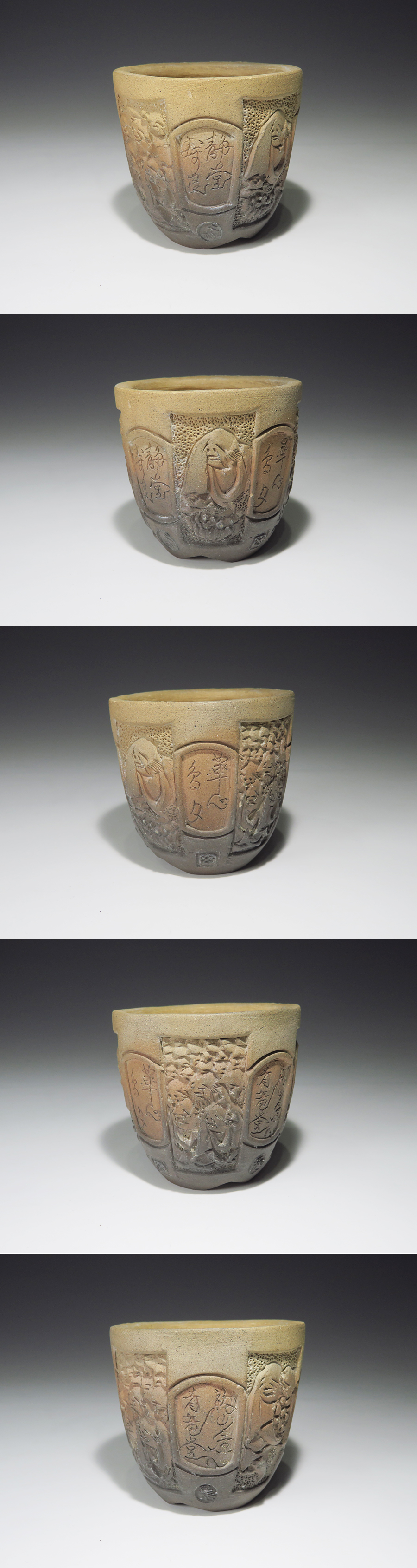 SHINNO】其の三 岡谷是心 盆栽鉢 達磨僧侶 丸形鉢 豆鉢 ミニ盆栽-全く