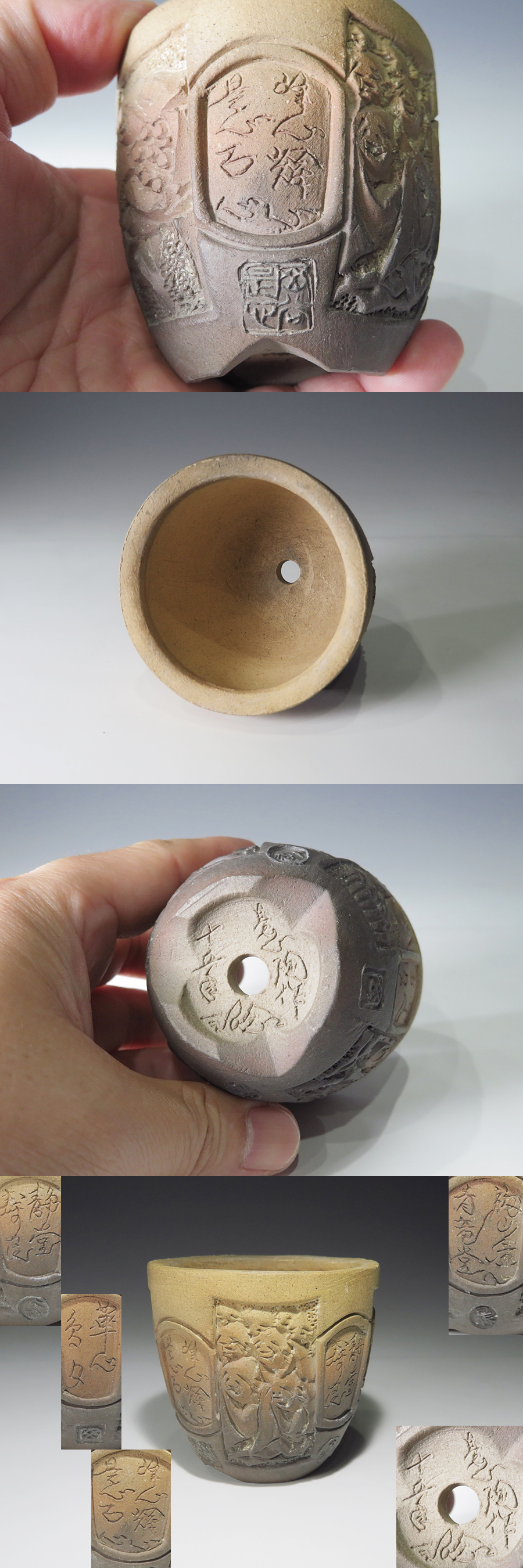 SHINNO】其の三 岡谷是心 盆栽鉢 達磨僧侶 丸形鉢 豆鉢 ミニ盆栽-全く